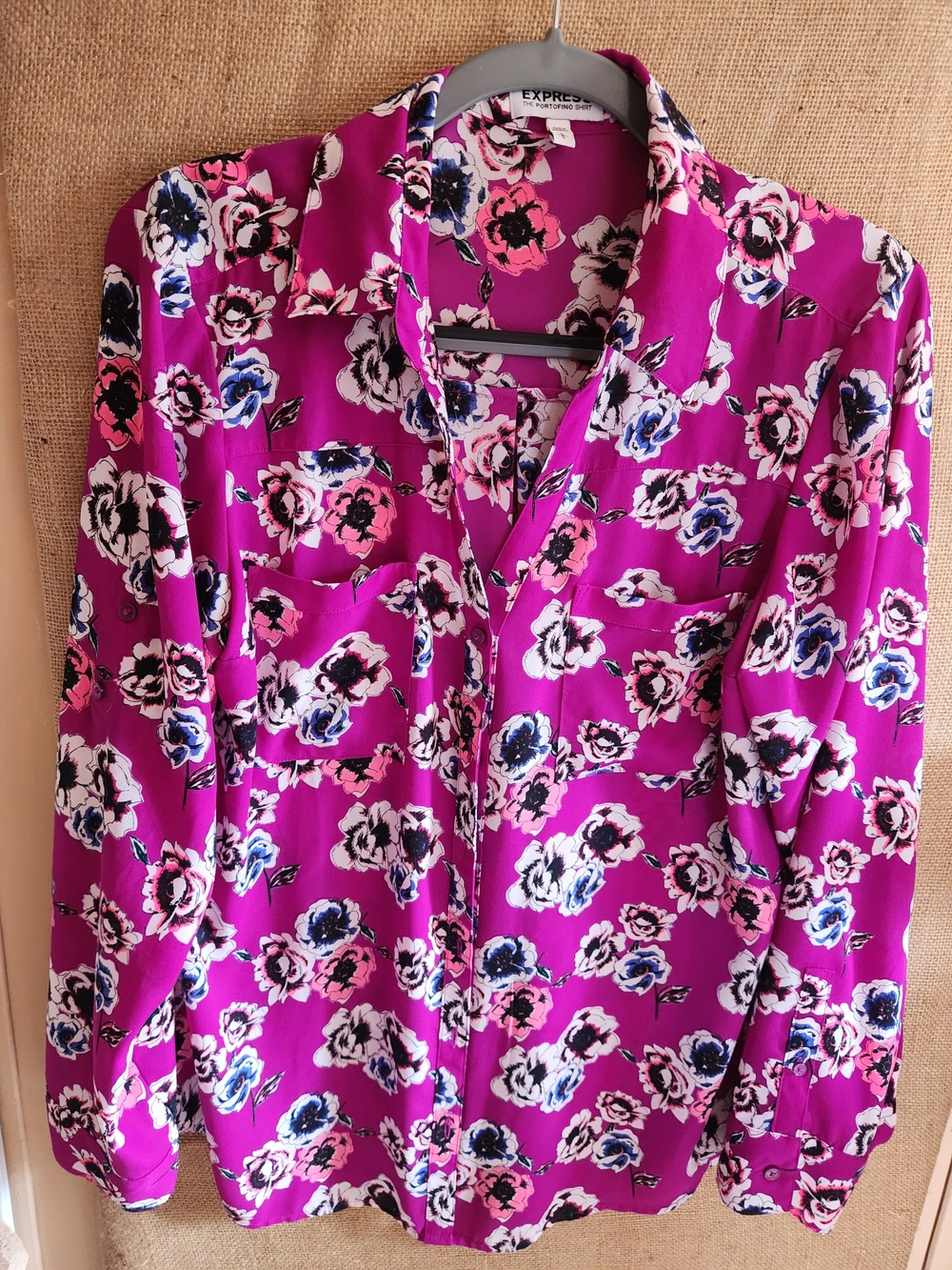 Express Fuchsia Floral Button-Up Blouse